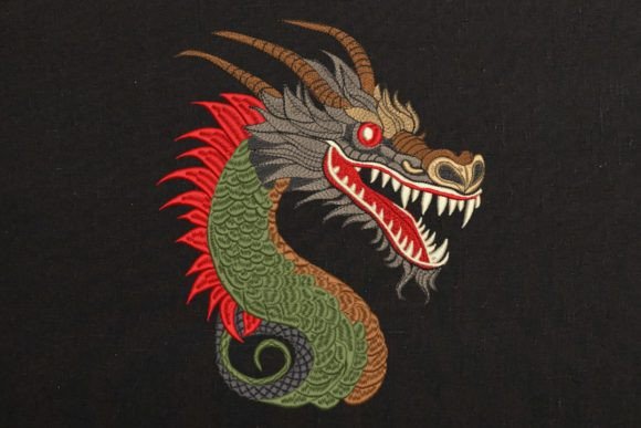Green Chinese Dragon on Black