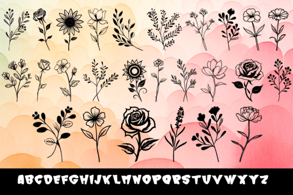 Leaves with Flower Font PNG with transparent background - Preview 1
