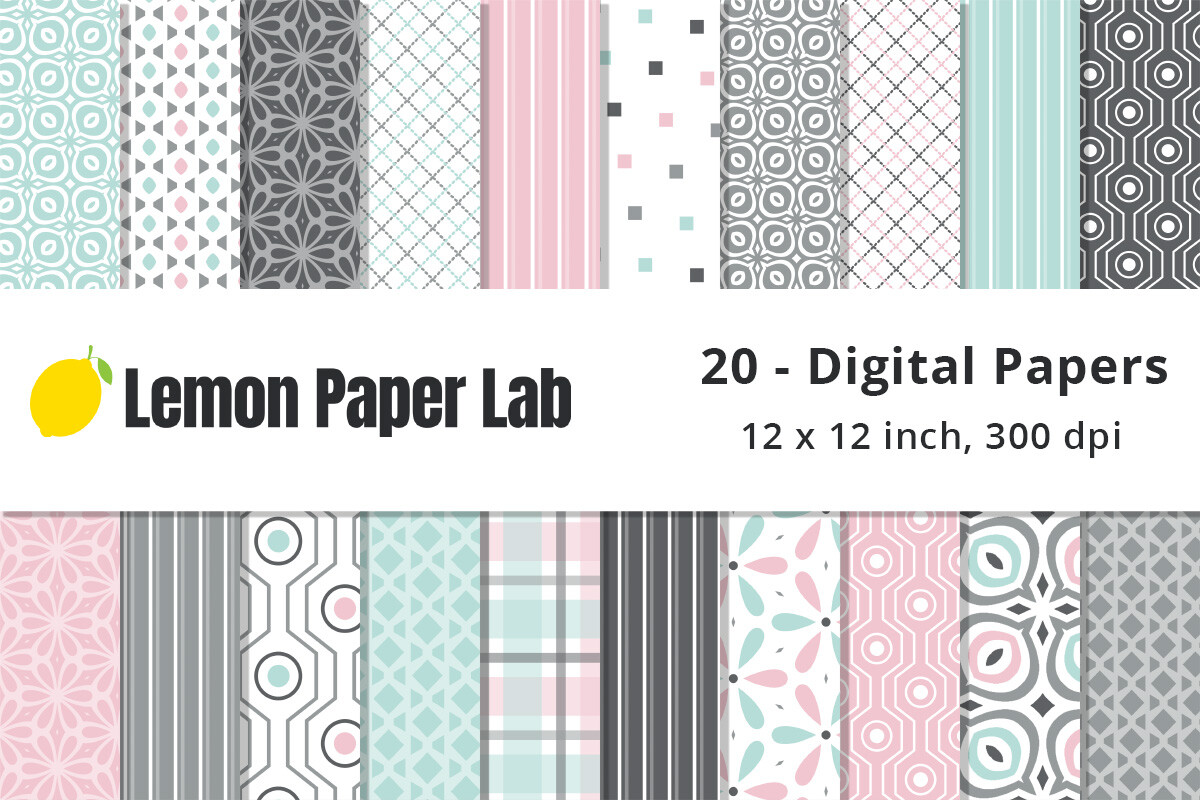 Pink, Mint and Grey Geometric Patterns