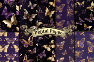 Purple and Gold Butterfly Digital Paper Graphic by craftsmaker ...