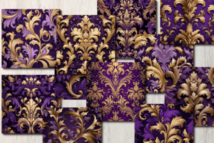 Purple and Gold Damask Digital Paper Graphic by craftsmaker · Creative ...