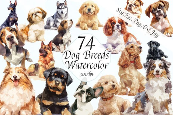 watercolor dog breeds SVG clipart bundle for sublimation mugs