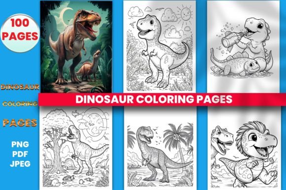 Preview of 100 Dinosaur Coloring Pages for kids. coloring pages for kids
