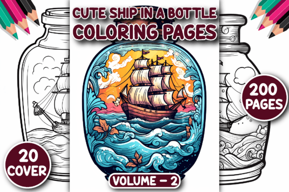 200 Cute Ship in a Bottle Coloring Pages