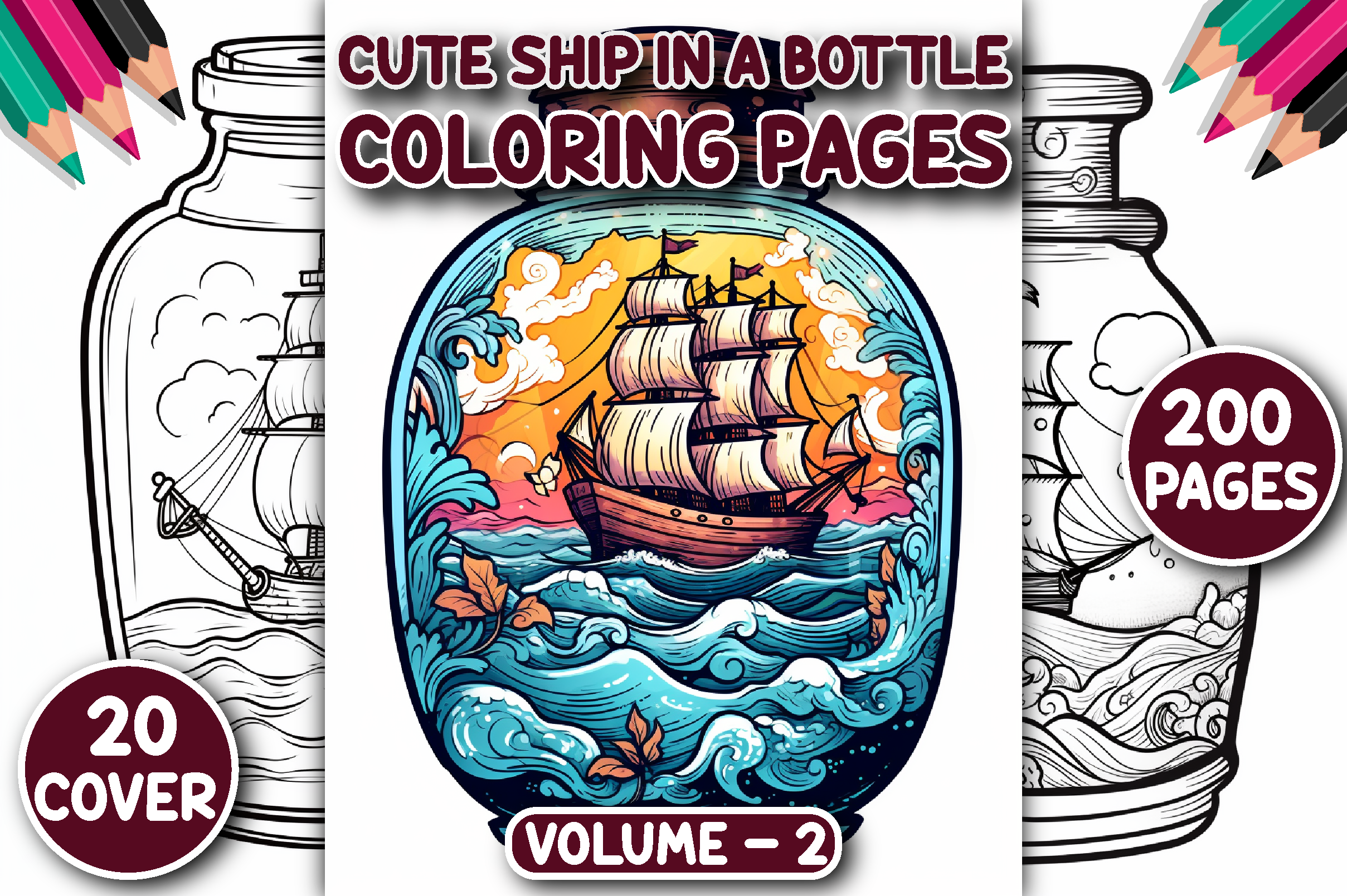 200 Cute Ship in a Bottle Coloring Pages