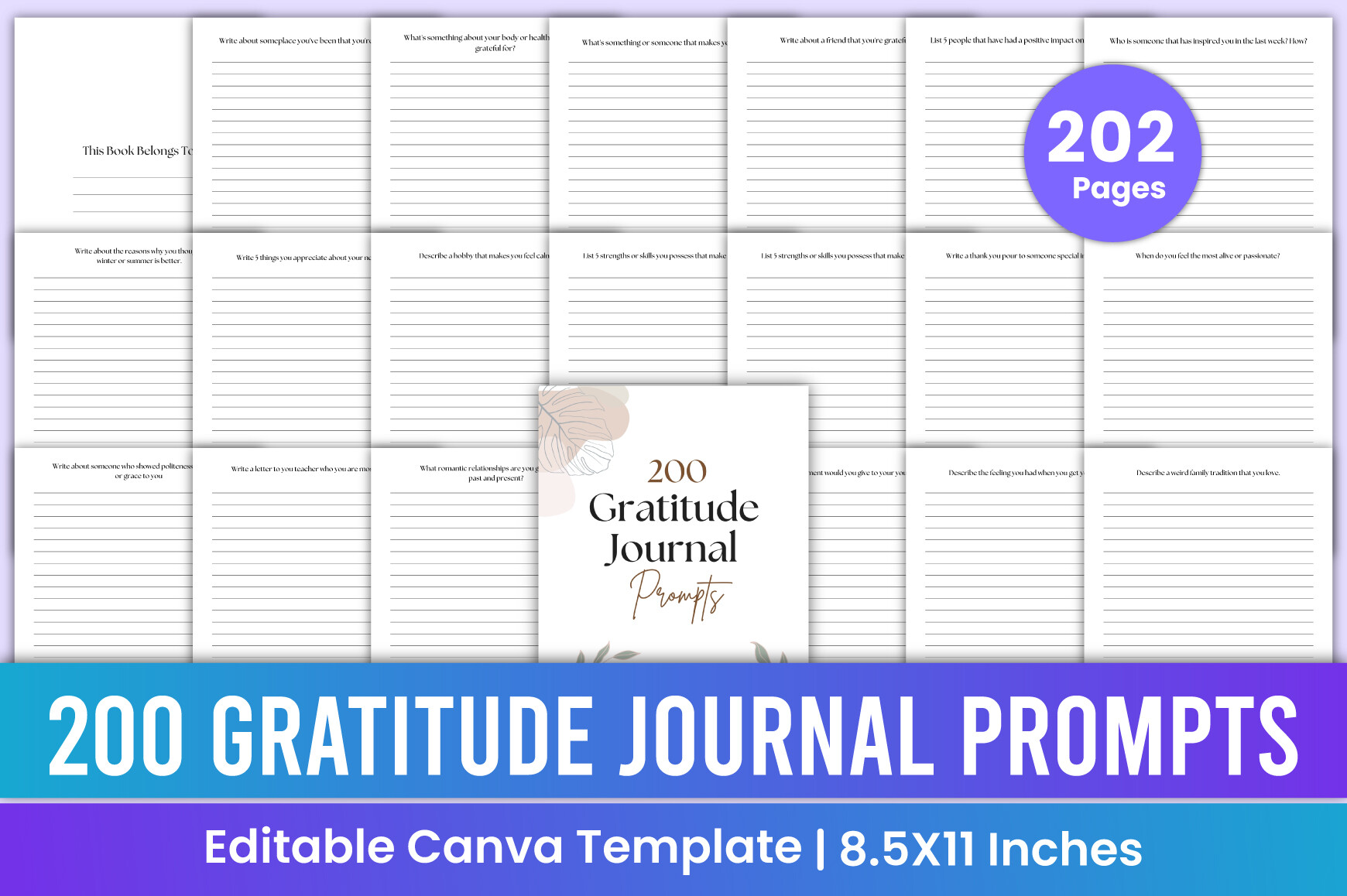 200 Gratitude Journal Prompts Canva Kdp Graphic by Mustafiz · Creative ...
