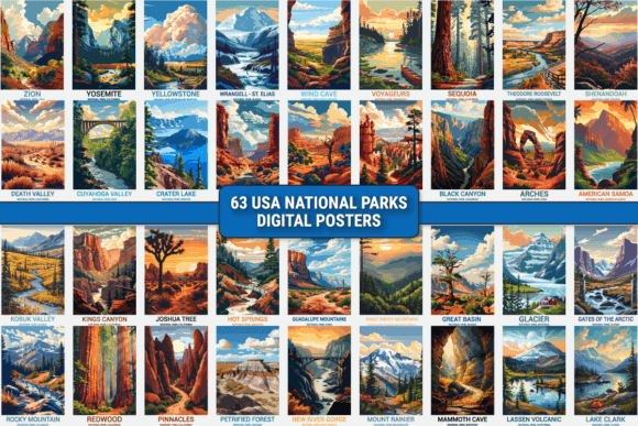 63 USA National Parks Digital Posters