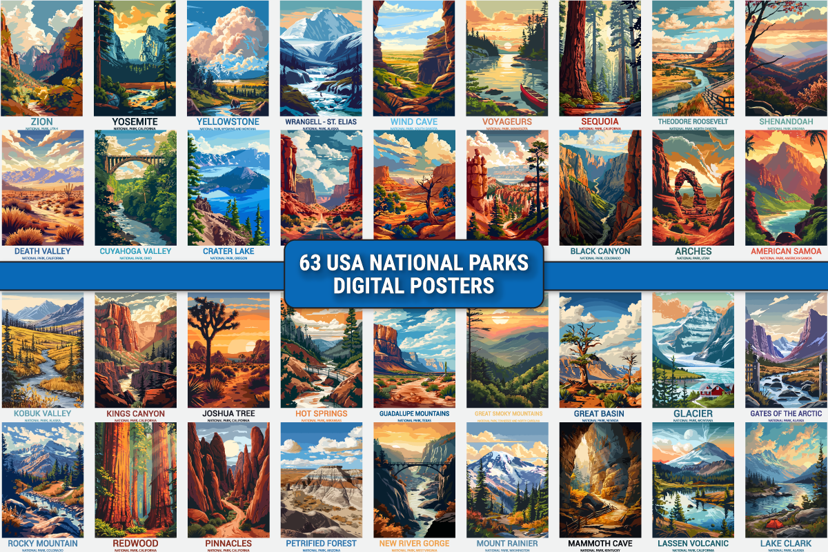 63 USA National Parks Digital Posters