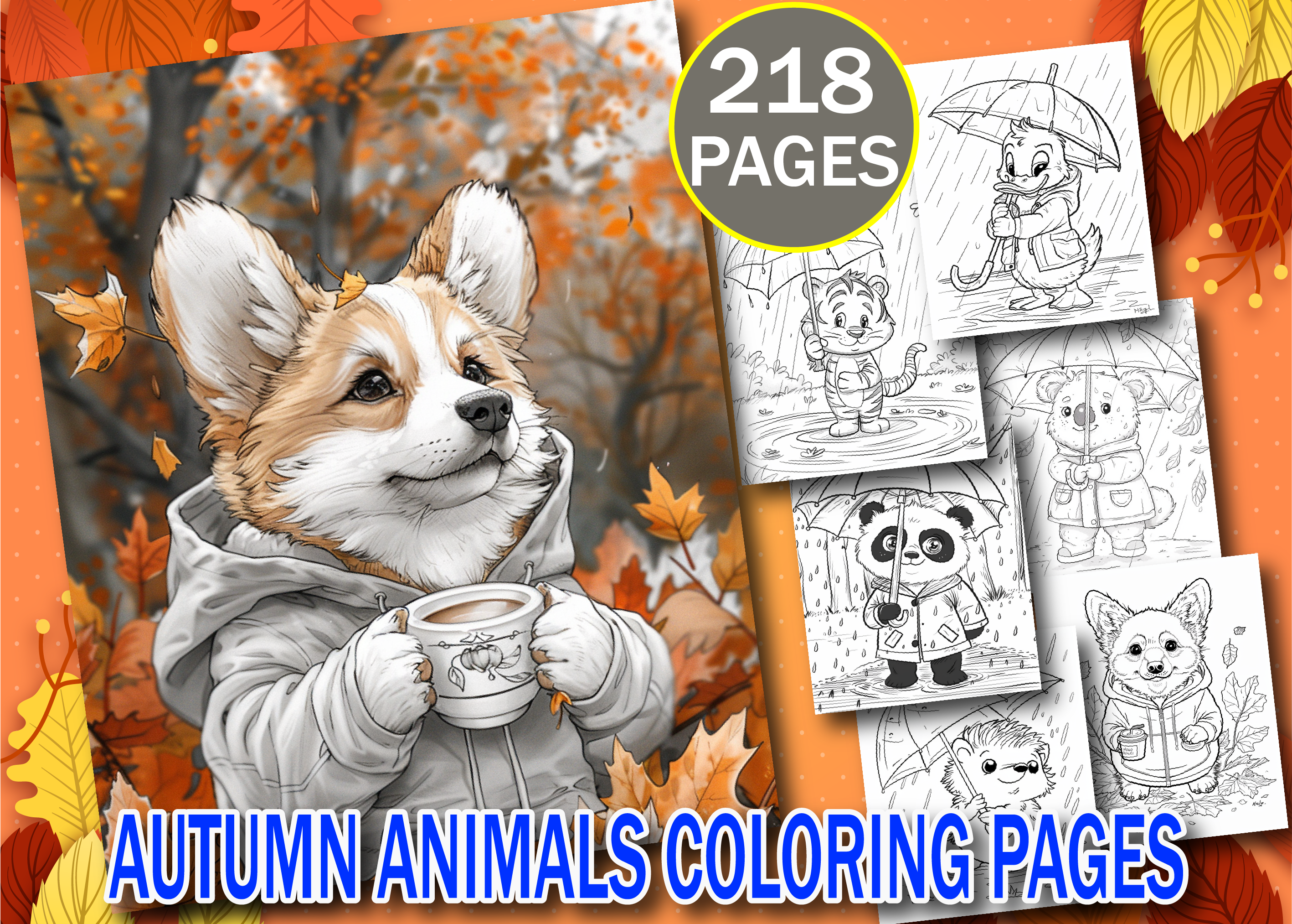 Autumn Animals Coloring Pages for Adults
