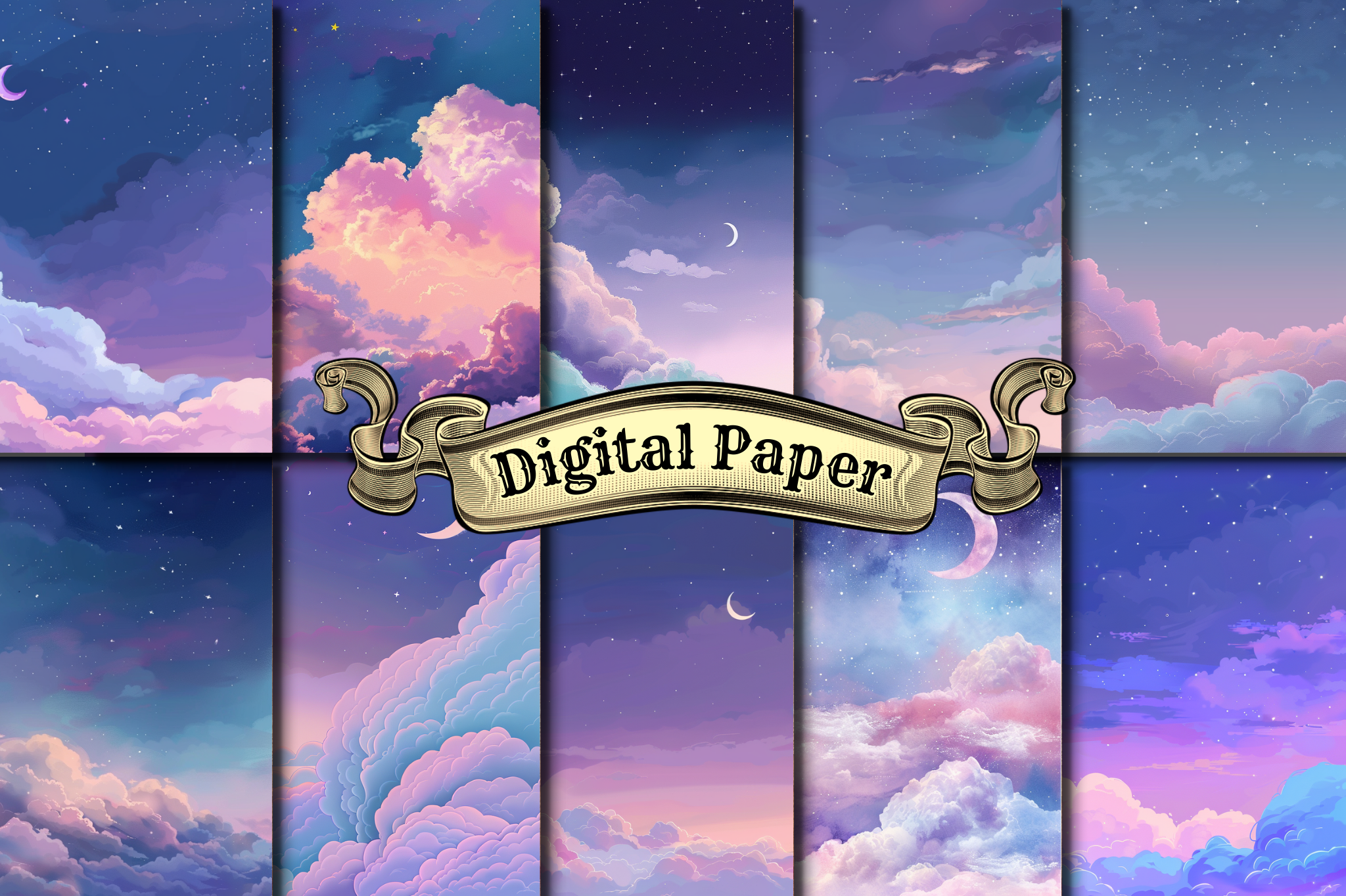 Cloudy Nights Digital Paper Graphic by craftsmaker · Creative Fabrica