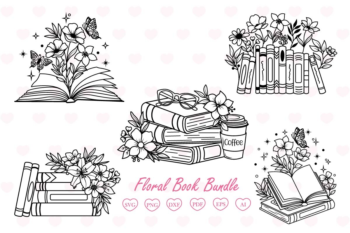 Floral Book Svg Bundle, Boook Flower Svg Graphic by Tadashop Design ...