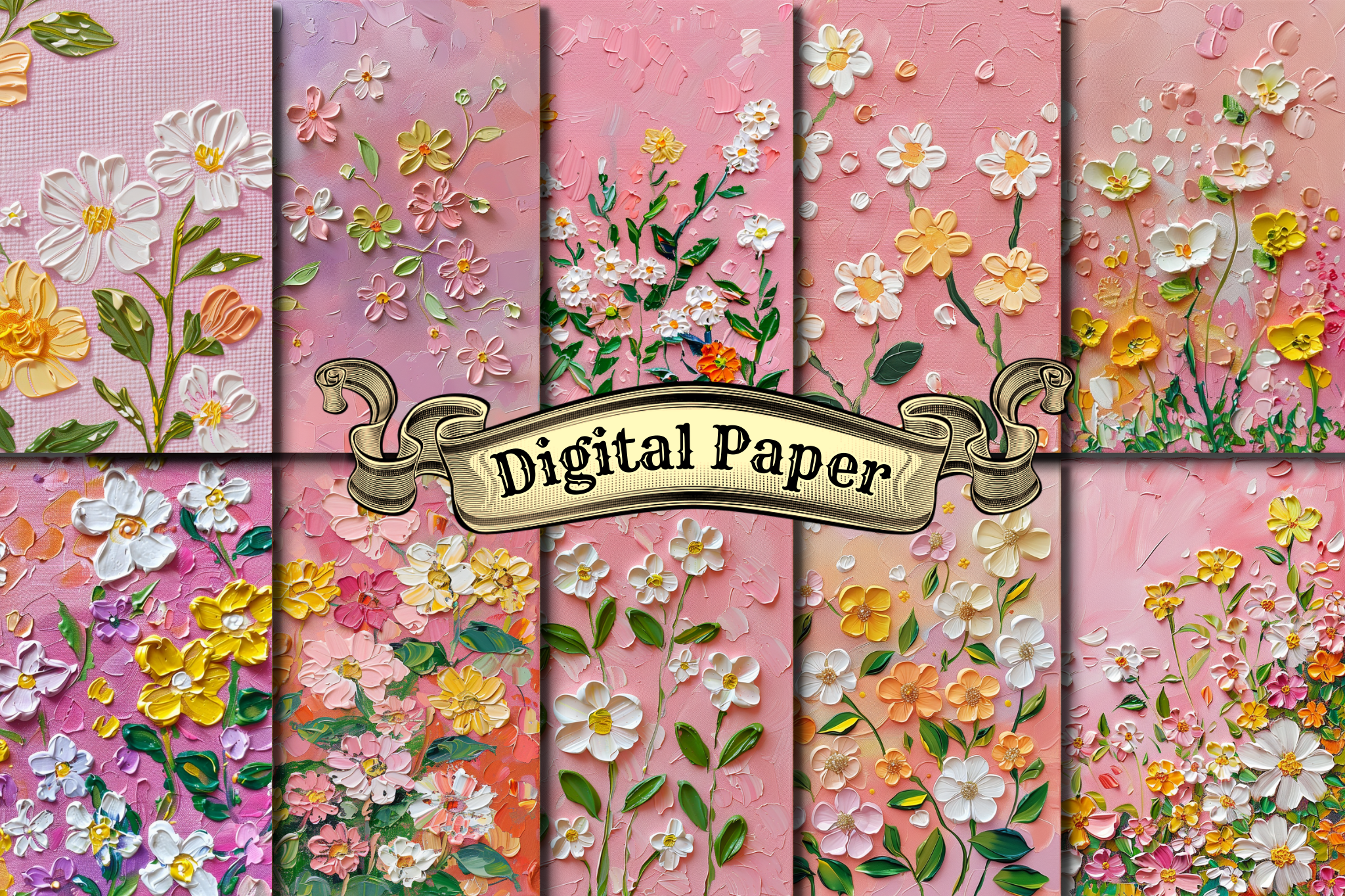 Oil Painting Flower Digital Paper Graphic by craftsmaker · Creative Fabrica