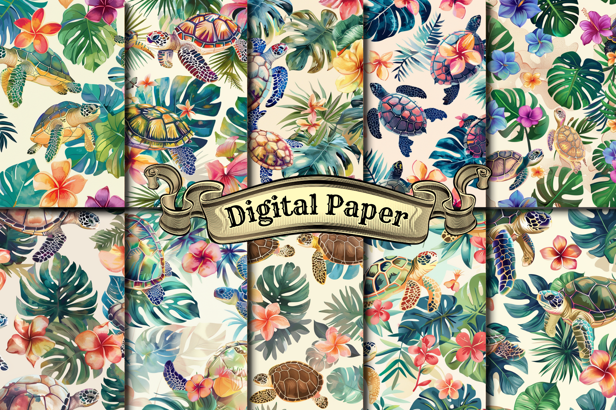 Preppy Sea Turtle Digital Paper Graphic by craftsmaker · Creative Fabrica