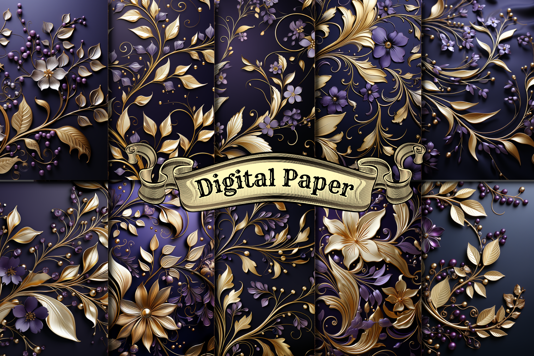 Purple & Gold Foil Digital Paper Graphic by craftsmaker · Creative Fabrica