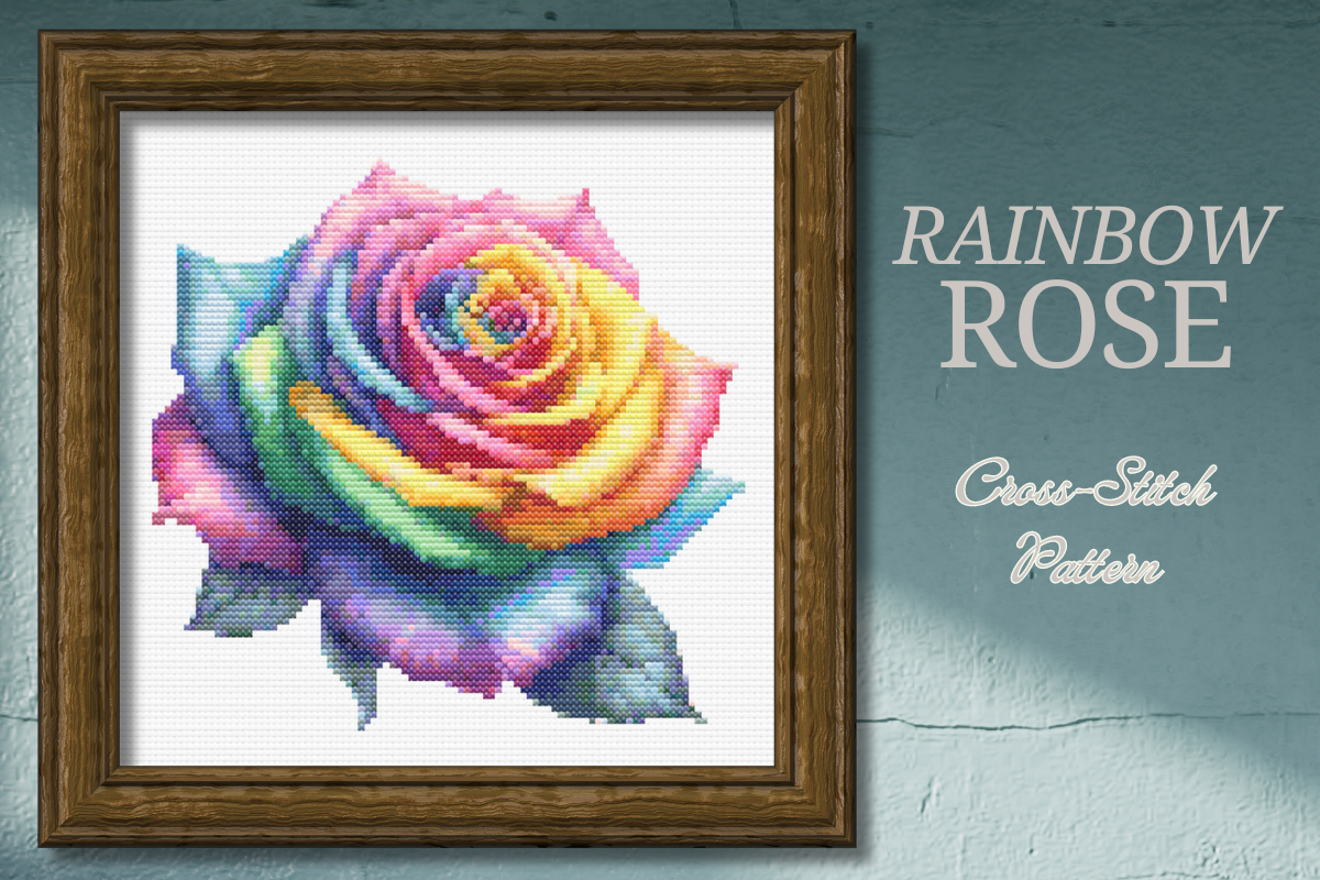 Rainbow Rose Cross Stitch Pattern