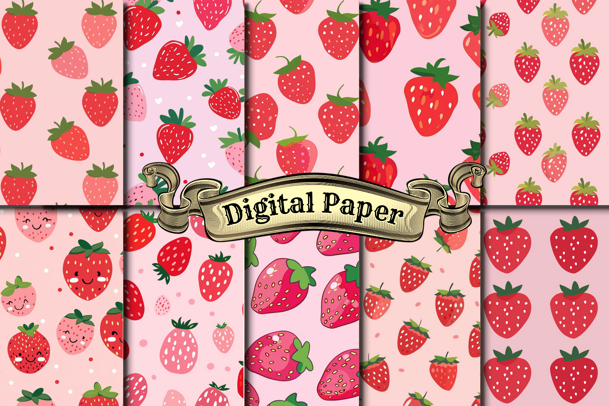 Strawberry Themed Digital Papers Graphic by craftsmaker · Creative Fabrica