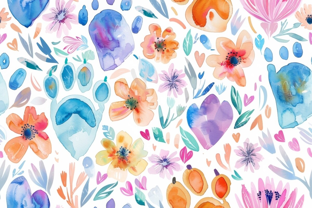 Colorful Paw Prints and Flowers. Graphic by Sun Sublimation · Creative ...
