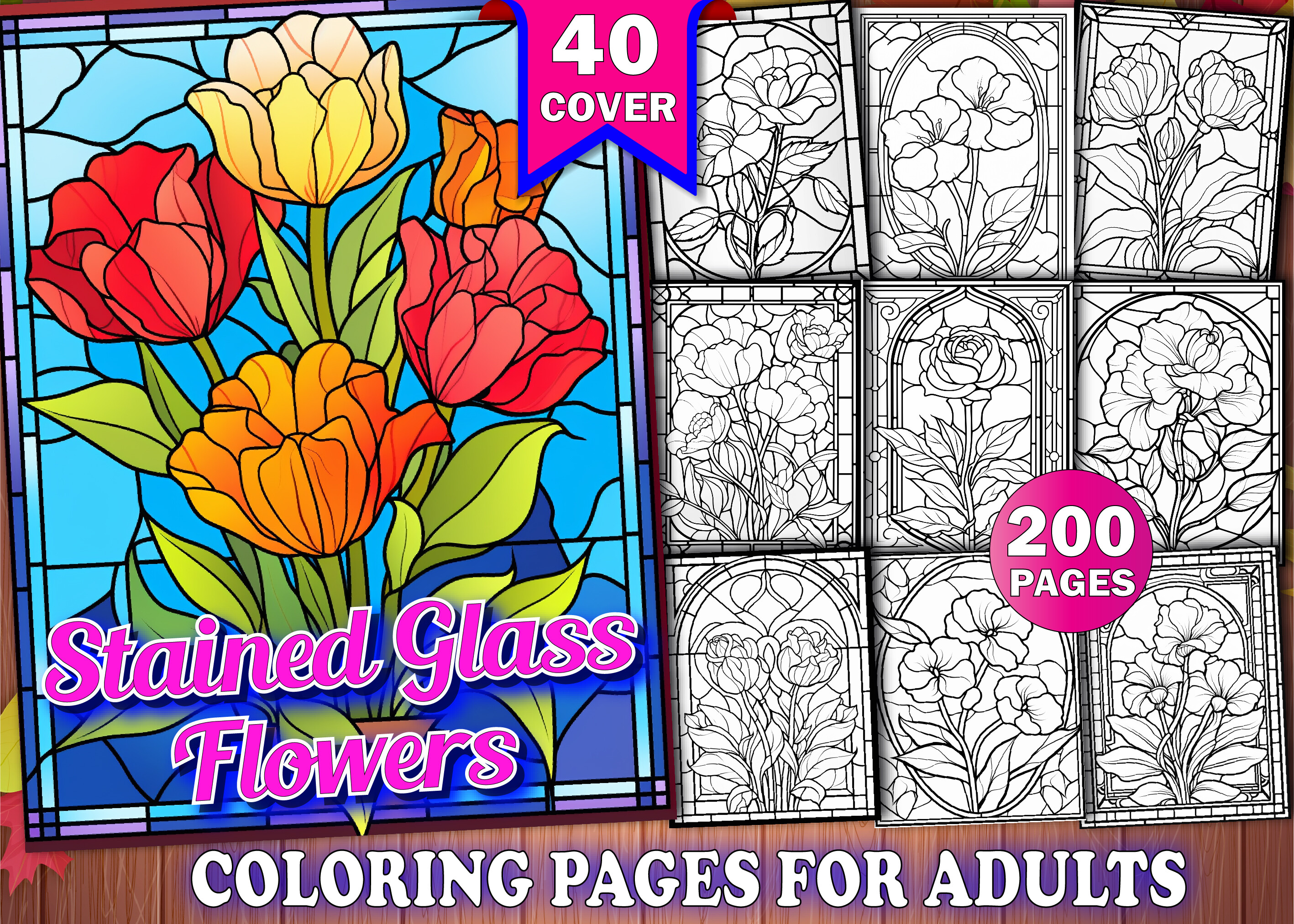 200 Stained Glass Flower Coloring Pages