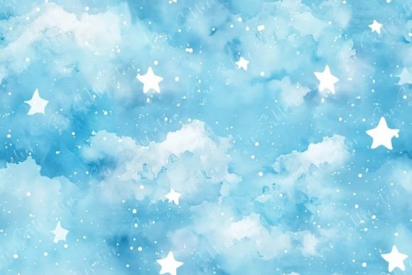 Blue Watercolor Background with Clouds