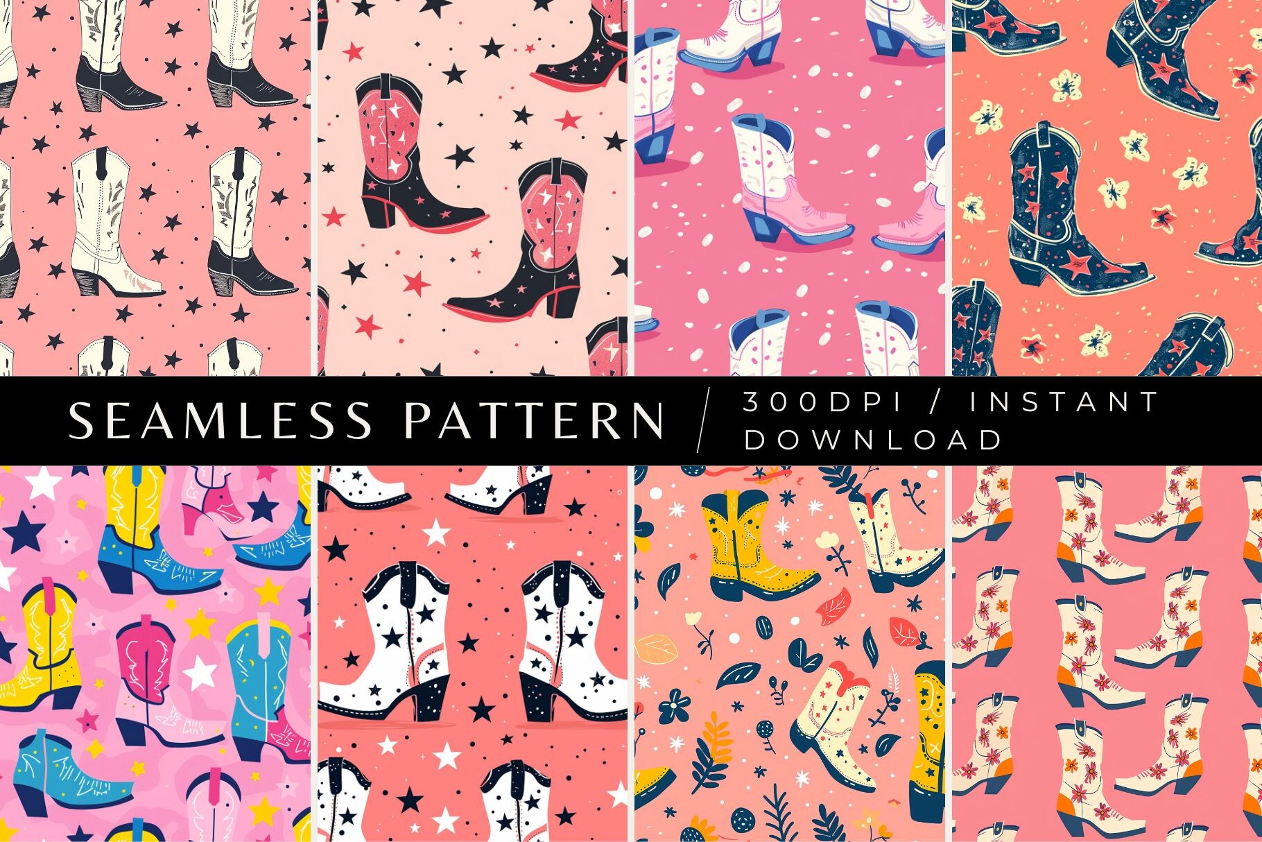 Cute Cowboy Boots Seamless Patterns Graphic by Inknfolly · Creative Fabrica