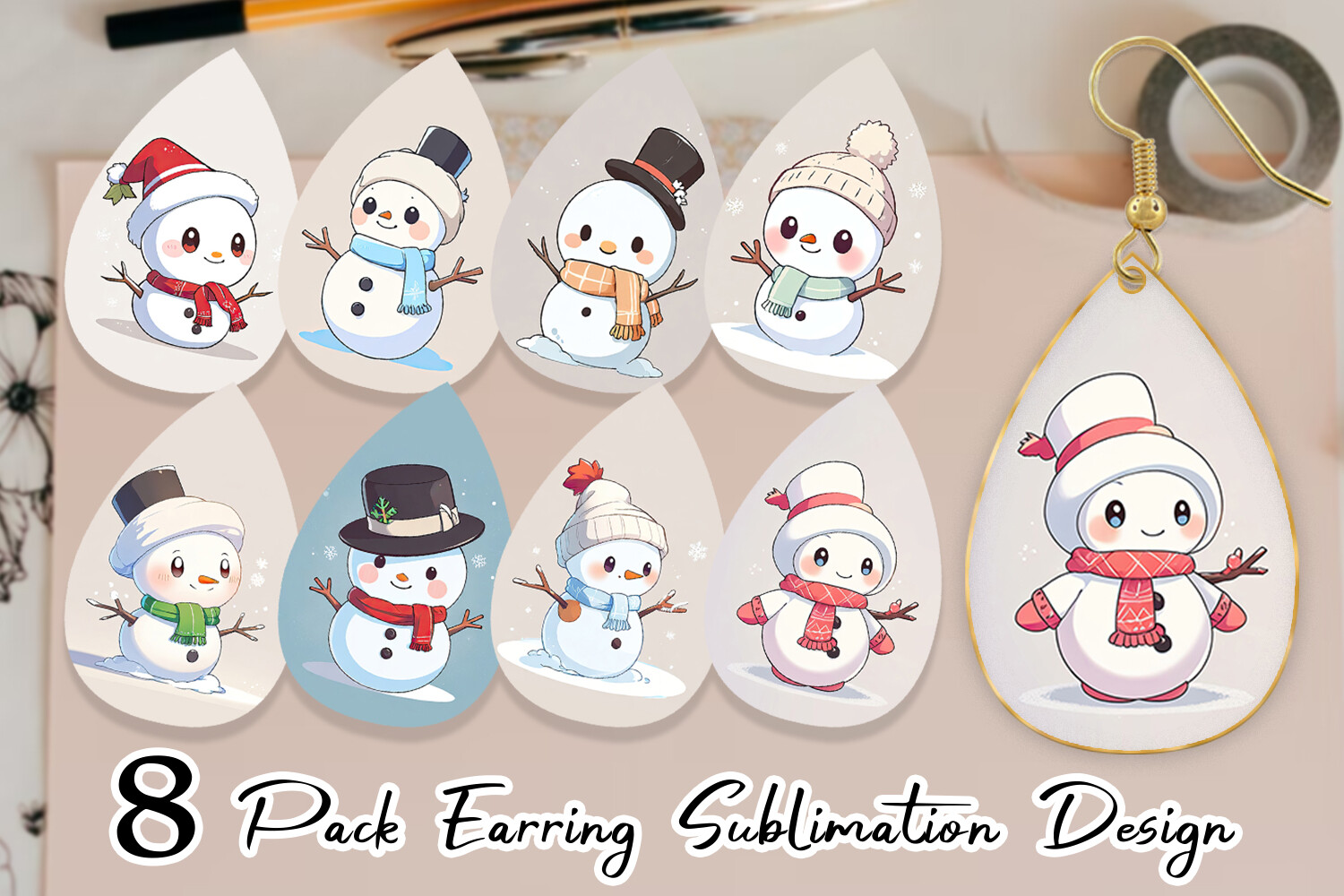 Earring Cute Snowman Graphic by Artnoy · Creative Fabrica