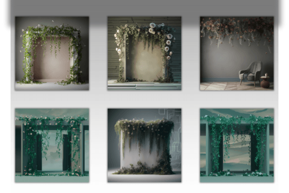 Rusty Green Floral Wall Digital Backdrop
