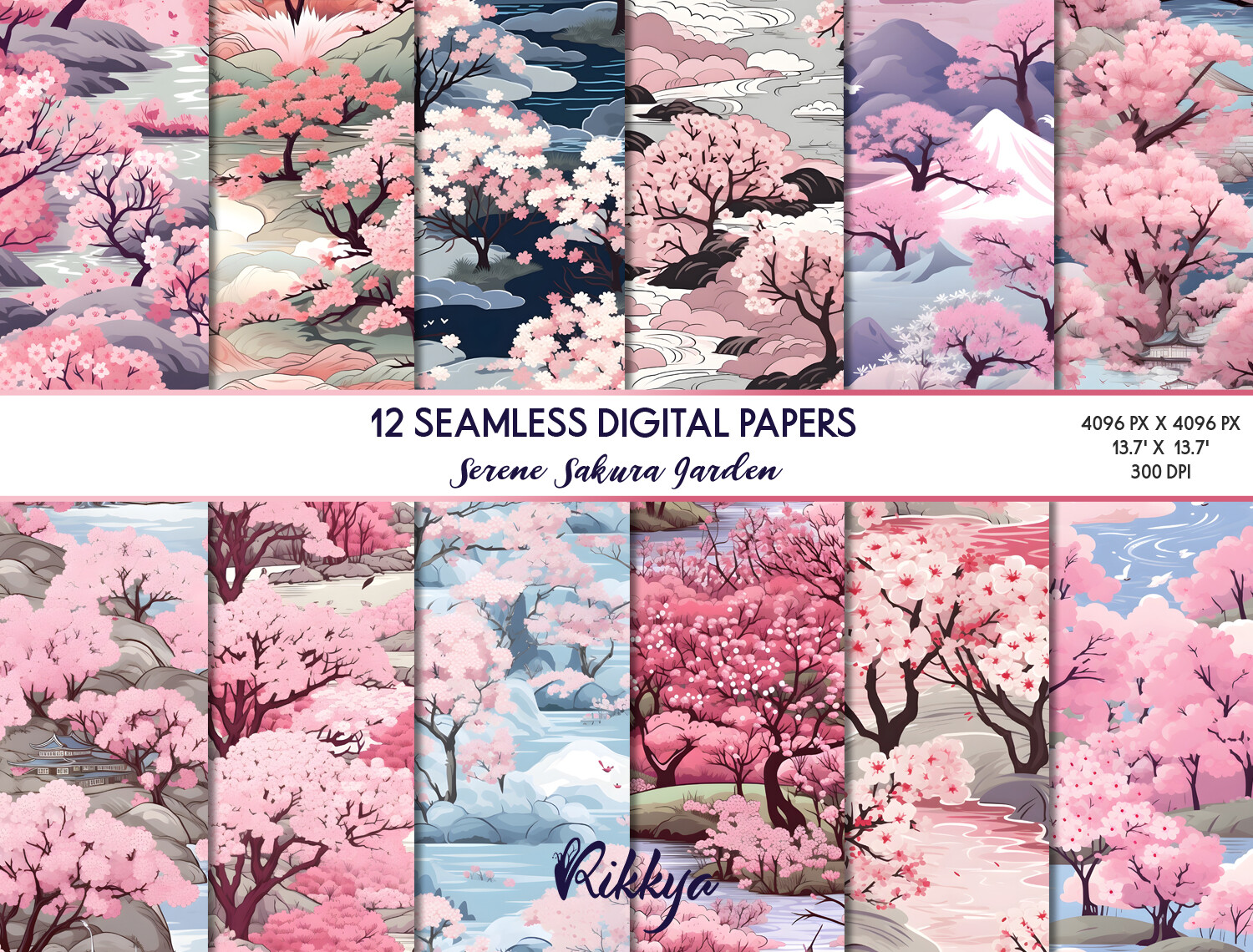 Serene Sakura Garden Seamless Pattern Graphic by Rikkya · Creative Fabrica