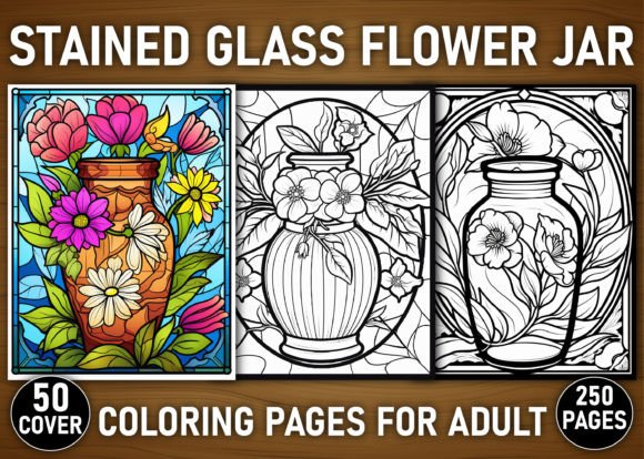 Preview of Stained Glass Flower Jar Coloring Pages coloring pages for adults