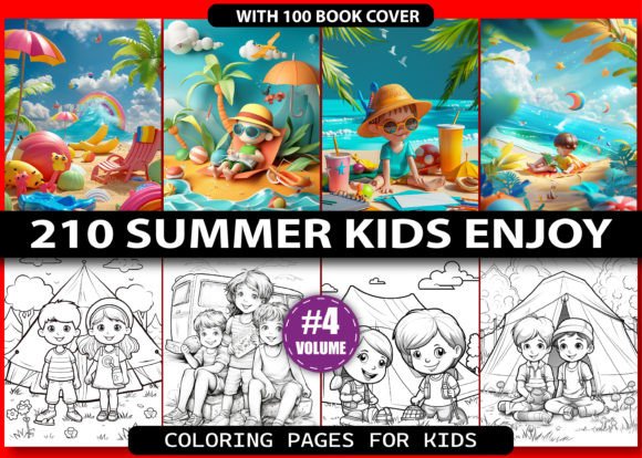 210 Summer Kids Enjoy Coloring Pages KDP