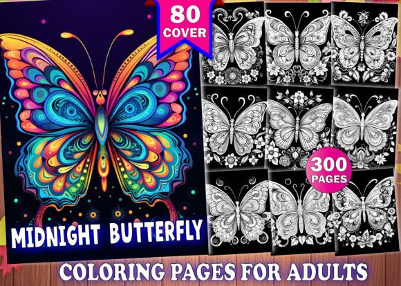 300 Midnight Butterfly Coloring Pages