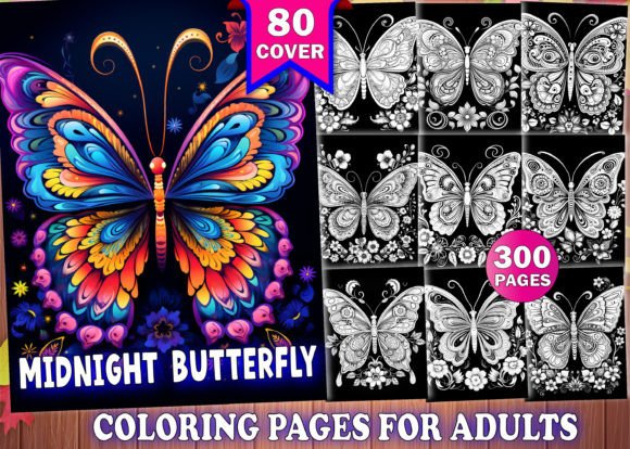 300 Midnight Butterfly Coloring Pages