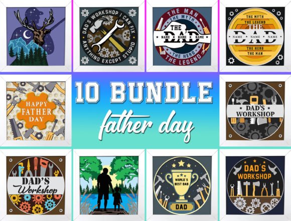 Bundle 3d Fathers Day Shadow Box Svg Graphics