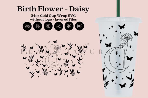Daisy Birth Flower 24oz Cold Cup Tumbler Graphics