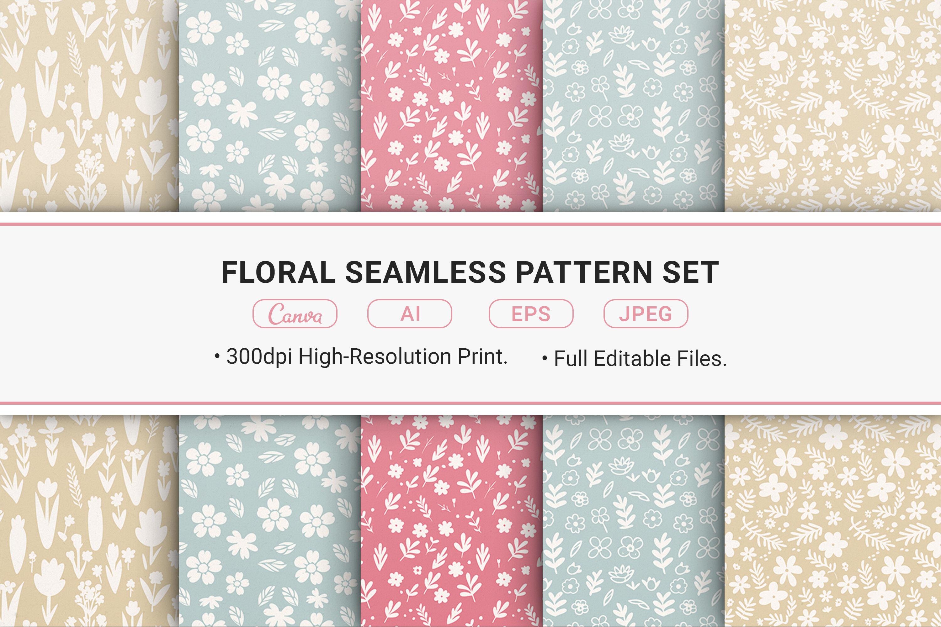 Floral Seamless Pattern Set Graphic by JUNDI · Creative Fabrica