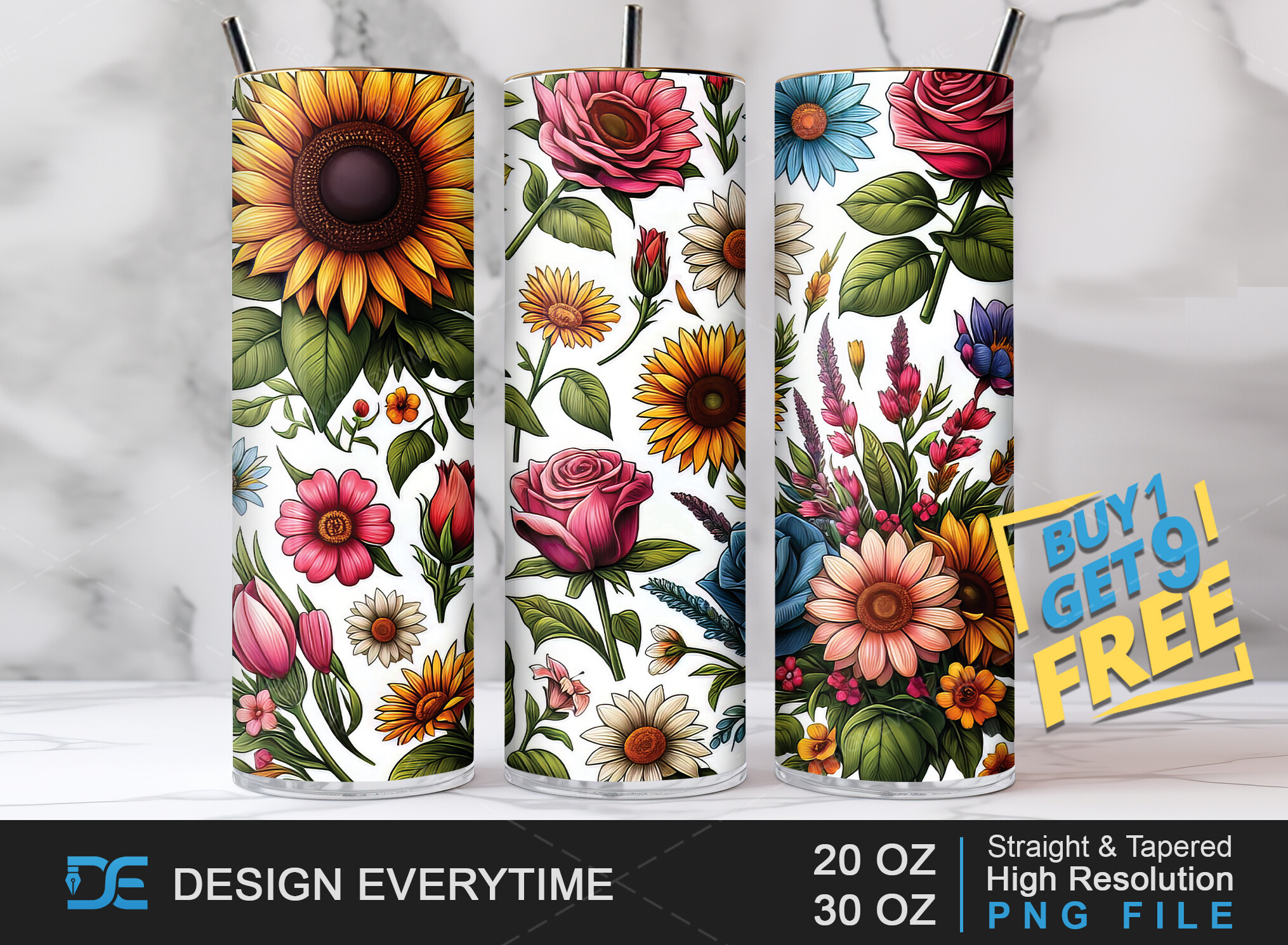 Floral Tumbler Wrap Design Graphic by DesignEverytime · Creative Fabrica