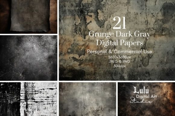 Grunge Dark Gray Textured Digital Papers