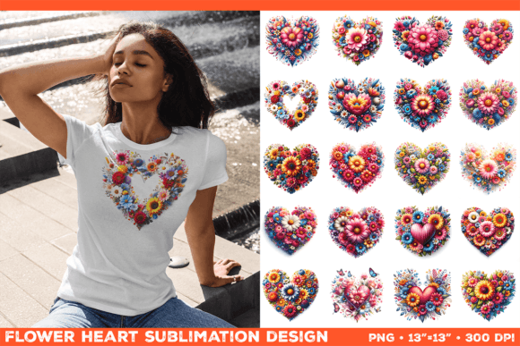 Preview of Heart Flower Sublimation Design Bundle Valentine sublimation design