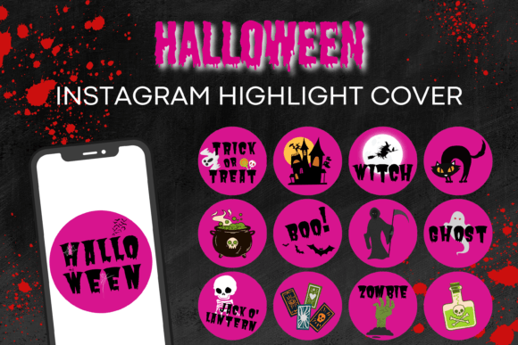 Pink Halloween Instagram highlight templates and seasonal icons