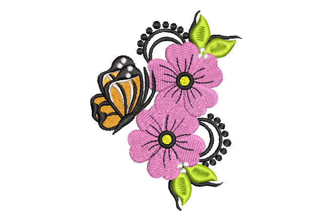 Pink Flowers with Butterfly · Creative Fabrica