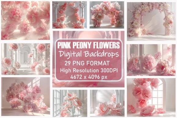 Preview of Pink Peony Floral Digital Backdrops digital backdrop