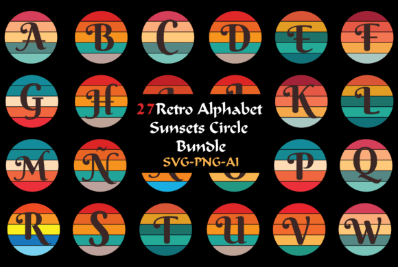 Retro Alphabet, Sunsets Circle Bundle