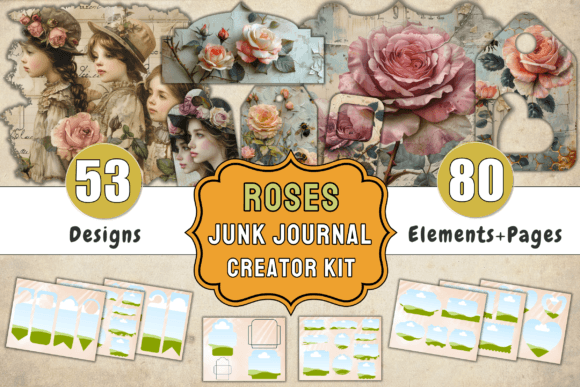 Roses Junk Journal Kit + Canva Templates
