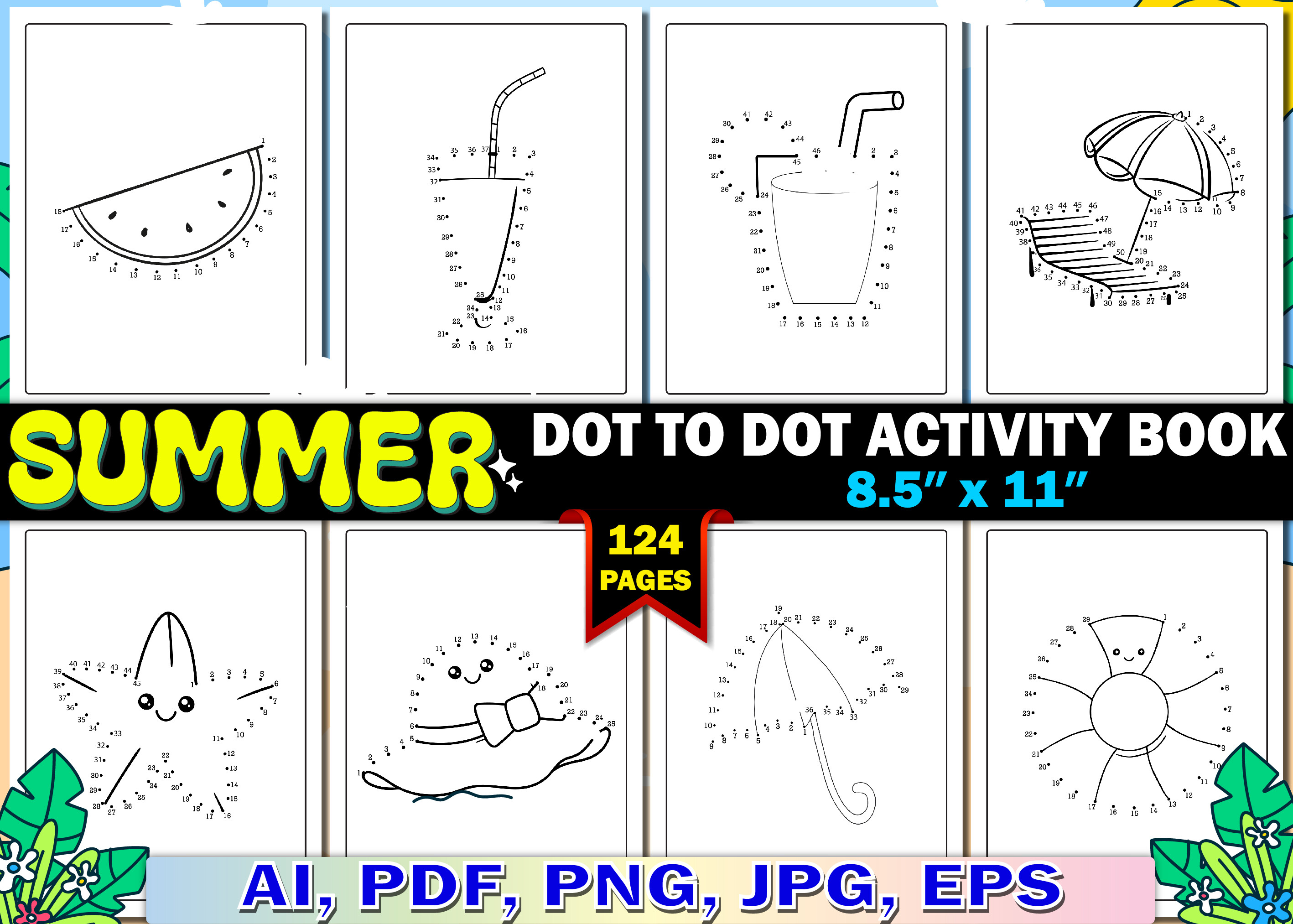 Summer Dot to Dot Pages for Kids Graphic by PLAY ZONE · Creative Fabrica