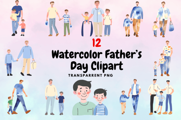 Watercolor Father’s Day Clipart Cartoon