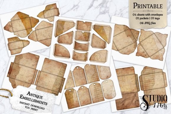 Antique Junk Journal Kit Embellishments Illustration Généré par IA Par Studio 7766