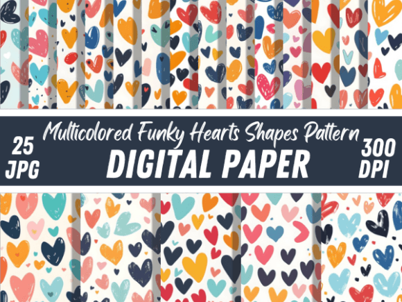 Multicolored Funky Hearts Shapes Pattern