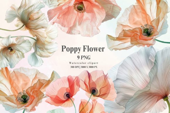 Watercolor Abstract Poppy Flower Clipart