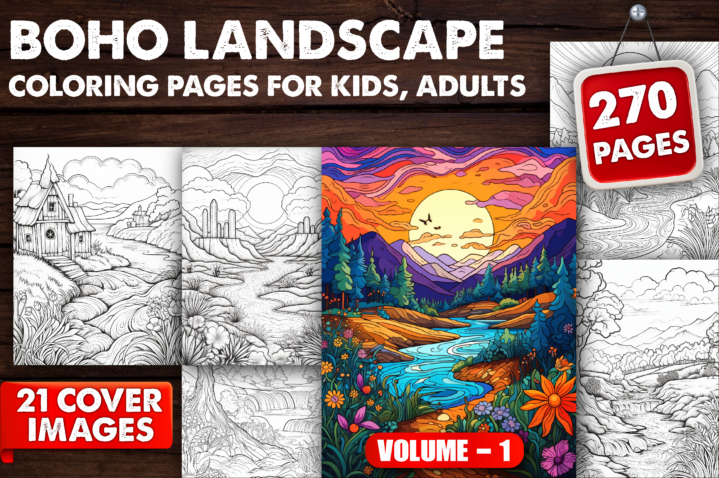270 Boho Landscape Coloring Pages V - 1