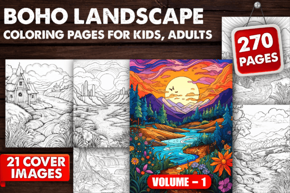 Preview of 270 Boho Landscape Coloring Pages V - 1 coloring pages for adults