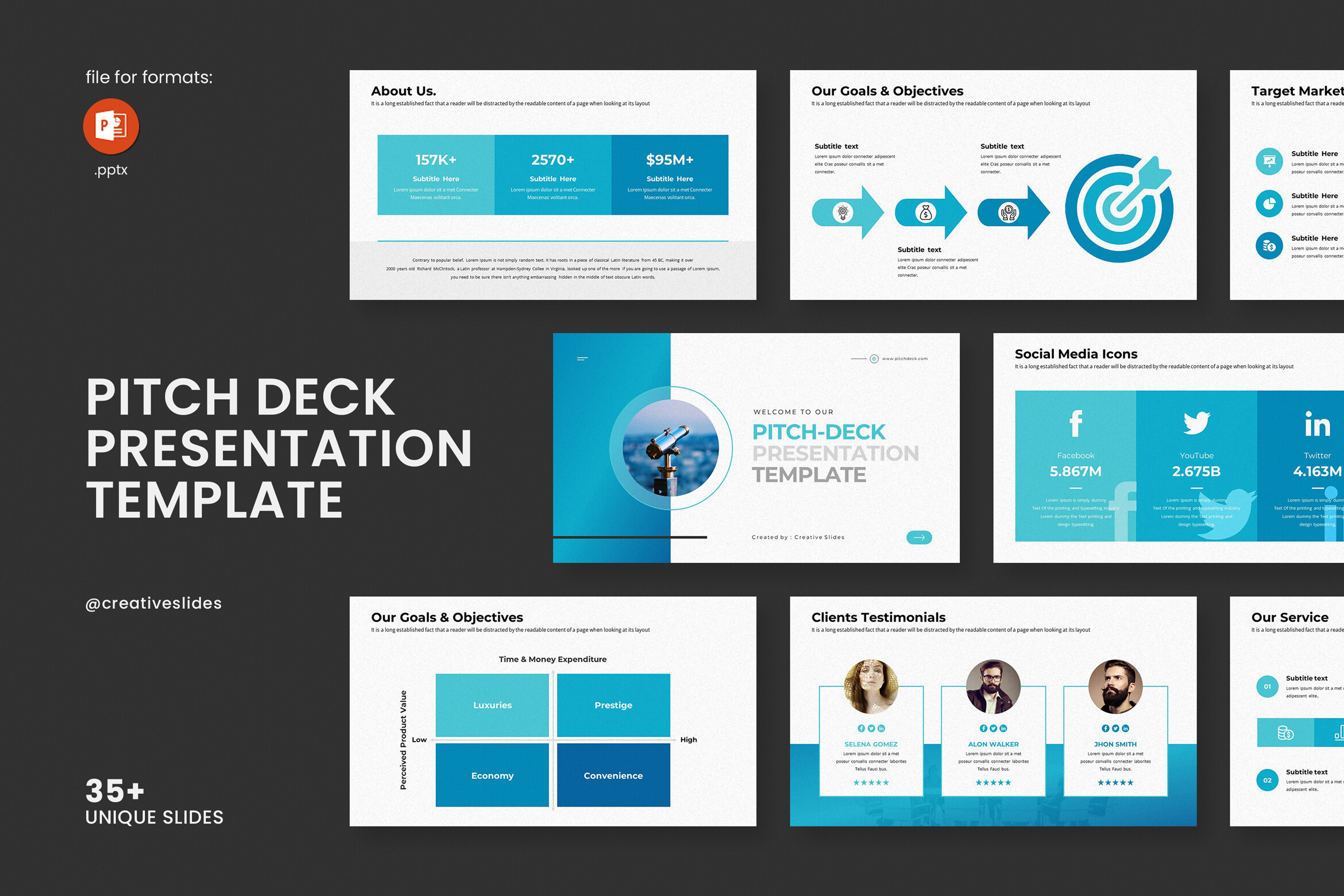 Plantilla de presentación de pitch deck con diseños creativos